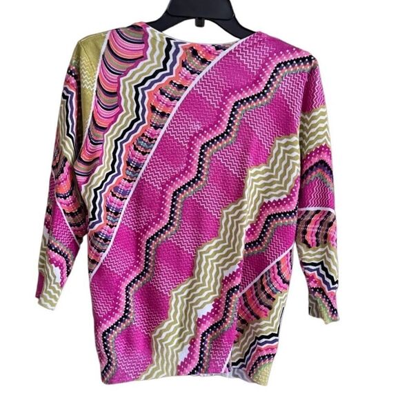 Joesph A. Pink & Green Abstract Print Button Front Cardigan Sweater Size Medium - Picture 3 of 6